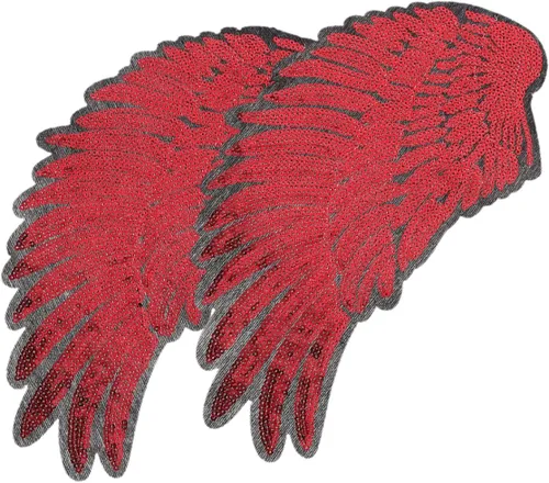 2pcs Medium Red Angel Wing Embroidered Sequin Iron-on Applique Patches for Garment Decor, DIY Clothes Sewing Supplies, Costume and Jacket Accessories