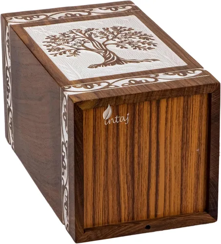 Miniatura 5 de Urna de cremación de madera para cenizas humanas y mascotas, caja de urna pequeña del árbol de la vida y ataúd - Capacidad para 20 pulgadas cúbicas