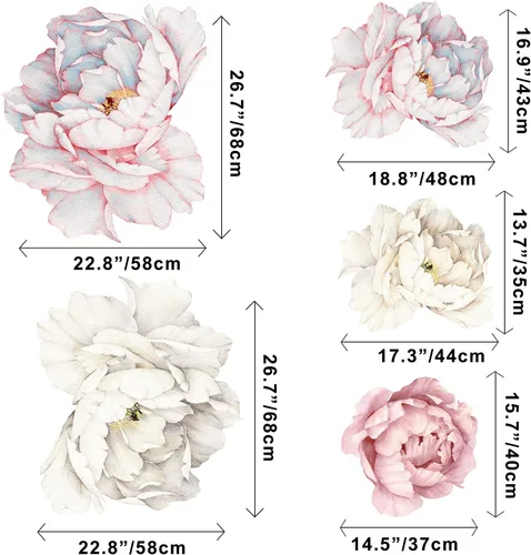 Miniatura 6 de Pegatina de pared de peonía grande con diseño de peonía, calcomanías de pared de flores para niños, acuarela, floral, removible, despegar y pegar
