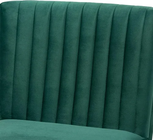 Miniatura 7 de Baxton Studio Alvis Mid-Century - Silla de comedor de madera tapizada en terciopelo verde esmeralda y acabado marrón nogal