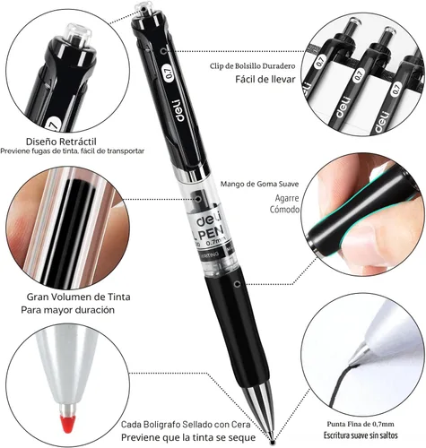 Miniatura 3 de deli Bolígrafos de gel, 30 bolígrafos retráctiles de tinta negra, bolígrafo de punta media a granel de 0.028 in, escritura suave, secado rápido,