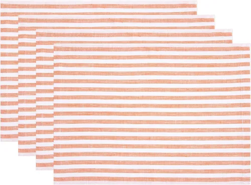 Miniatura 19 de Solino Home Amalfi - Manteles individuales a rayas, de 14 x 19 pulgadas, juego de 4 unidades, tela natural, lino europeo, 100 % lino puro, hechos a