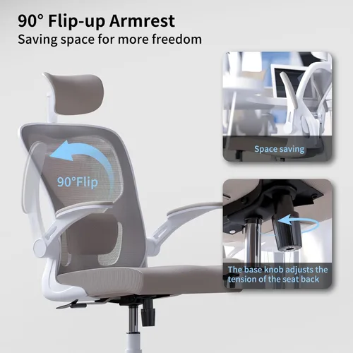 Miniatura 6 de Monhey Silla de oficina ergonómica con soporte lumbar, reposacabezas y brazos abatibles, altura ajustable, mecedora, giratoria, multiángulo de 90° a