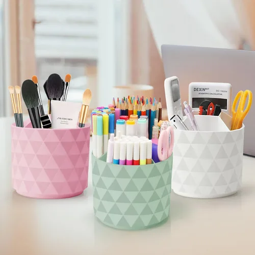 Miniatura 8 de Organizador de escritorio Nuozme, soportes giratorios de 360 grados para bolígrafos y lápices, organizador de bolígrafos con patrón de diamante y 5