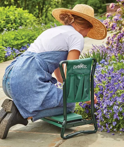 Miniatura 5 de Burpee Asiento de jardín multifunción con cojín acolchado y bolsa de herramientas desmontable, taburete de jardín versátil con marco plegable, ideal