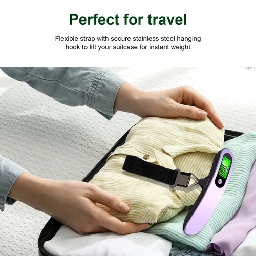 Miniatura 7 de Raabiko Báscula digital de equipaje (paquete de 2), báscula digital de equipaje de mano con capacidad de 110 libras, batería incluida, lavanda