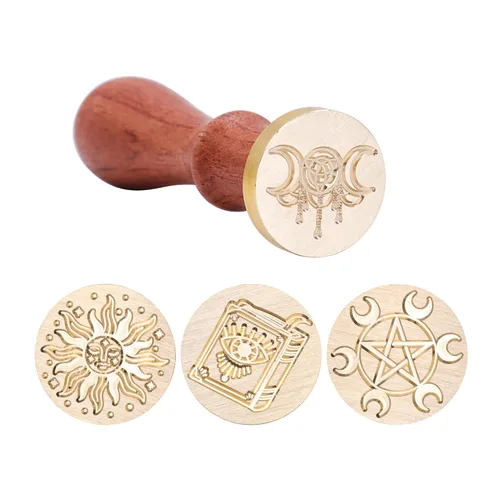 Miniatura 3 de SWANGSA - Juego de sellos de cera, estilo clásico, 4 cabezas de sello de cera y 1 mango de madera para invitaciones de fiesta de boda, cartas