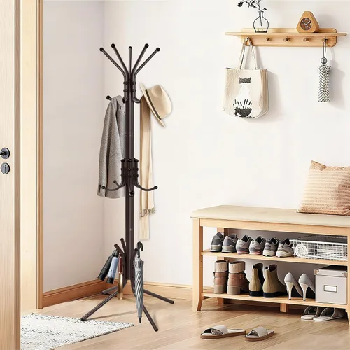Miniatura 2 de Perchero de metal, árbol de abrigo independiente y árbol de pasillo con 15 ganchos, soporte de abrigo resistente y estante para sombreros, colgador