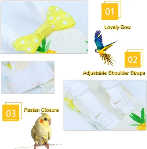 Miniatura 4 de QBLEEV Pañal para Aves Ropa de Cacatúa Traje de Vuelo, Pañal Reutilizable para Loro con Capa Interior Impermeable, Lindos Pantalones de Paloma Piña