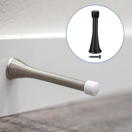 Miniatura 6 de uxcell 4 topes de puerta de resorte, tope de puerta flexible de 3 pulgadas con parachoques de goma y tornillos para proteger la parte inferior