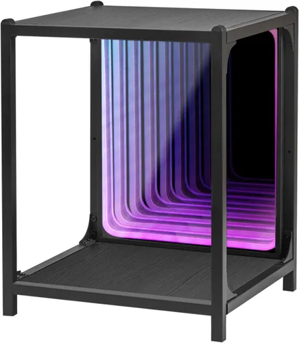 Miniatura 9 de FUSLITE Armario de almacenamiento de 3 niveles con luz LED de espejo infinito, vitrina RGBW con temperatura de color ajustable para dormitorio