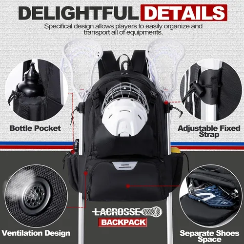 Miniatura 3 de Mochila para lacrosse GoHimal extra grande con soporte para palo de arrastre Tow Stick Holder