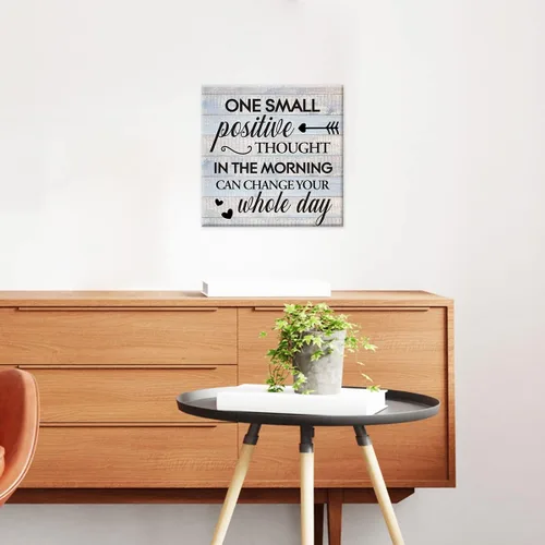 Miniatura 4 de Arte de pared de lienzo inspiracional estilo casa de campo 'Un pequeño pensamiento positivo en la mañana puede cambiar todo tu día' letrero