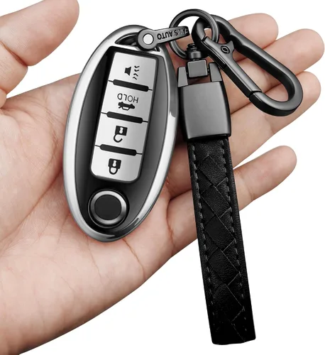 Miniatura 20 de Compatible con Nissan Funda para Llavero con Llavero de Cuero, Funda de Carcasa de Llave de TPU Suave Compatible con Llave Remota Inteligente