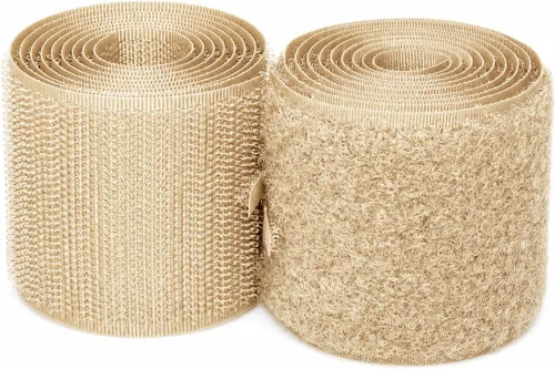Cinta de velcro para coser de 2 pulgadas de ancho, color beige claro, no adhesiva, 1 yarda de longitud, cinta de nailon beige, juego de sujetadores