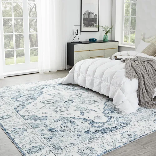 Miniatura 296 de Syalife 4x6 Alfombra Lavable para Área, Ultra Suave Antideslizante, Pila Baja, Alfombra Vintage Resistente a Manchas para Sala de Estar, Alfombra