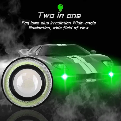 Miniatura 5 de 2 piezas de Faros antiniebla súper brillantes de 6 cm, proyector universal LED, 12V, 10W, azul, halo COB, anillos de ojo de ángel, para faro