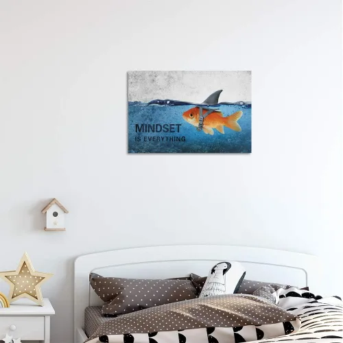 Miniatura 2 de Arte de Pared en Lienzo Inspiracional con Citas, Cuadros Abstractos de Pez Dorado Azul y Tiburón, Pósters, Pintura sobre Lienzo, Obra de Arte
