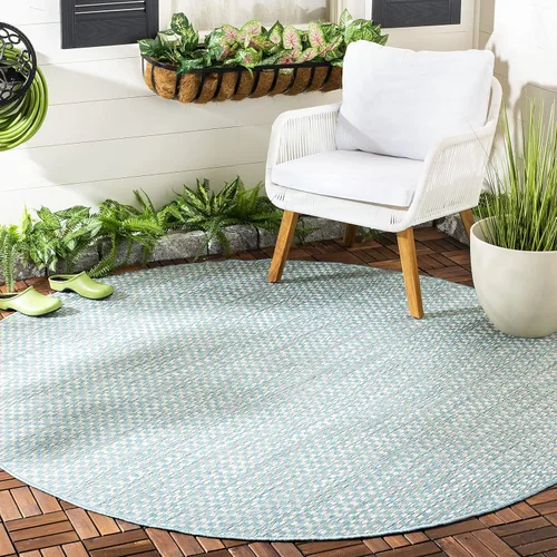 Miniatura 7 de SAFAVIEH Alfombra lavable al aire libre Courtyard Collection - 6'7" x 9'6", azul claro y gris claro, no desprende pelusa y fácil limpieza, ideal