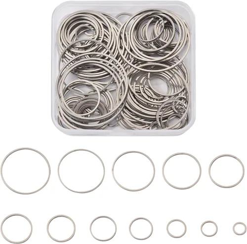KISSITTY 120 aretes de acero inoxidable 304 de 12 estilos de eslabones con cuentas, aretes circulares redondos, bisel abierto redondo, marco