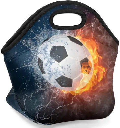 Miniatura 2 de Bolsas de almuerzo de neopreno con balón de fútbol en fuego de hielo para mujeres, bolsas de almuerzo, lavables, aisladas, para el trabajo, picnic