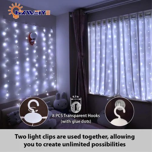 Miniatura 4 de HXWEIYE - Tira de luces cortas blancas para ventana pequeña, 3.3x5 pies, luz de hadas con temporizador y 8 clips para dormitorio, luz de 96 LED