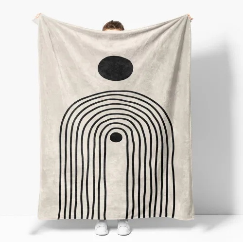 Miniatura 18 de Manta moderna abstracta de color negro y beige, manta bohemia de franela de doble cara, adecuada para adultos y niños en el sofá, automóvil, siesta