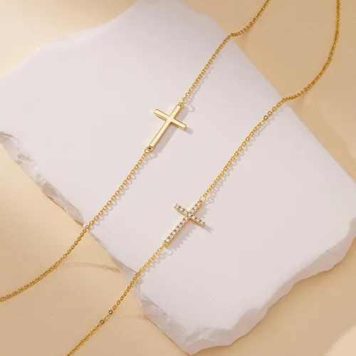 Miniatura 36 de Collar de cruz para mujeres y niñas, delicado chapado en oro de 14 quilates, gargantilla con dije de cruz que no se deslustra, impermeable, moderno