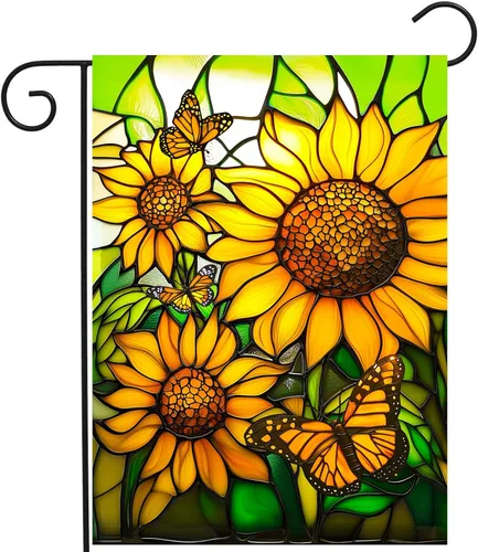Miniatura 18 de Bandera de Jardín Memorial Mariposa Monarca Decoración Banderas de Girasol para Cementerio Bandera de Tumba Aquellos que Amamos No se Van, Vuelan