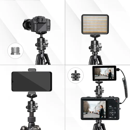 Miniatura 8 de Ailight Mini cabeza de bola, cabezal de trípode panorámico de 360°, adaptador de tornillo universal de 1/4 a 3/8 pulgadas, soporte de trípode