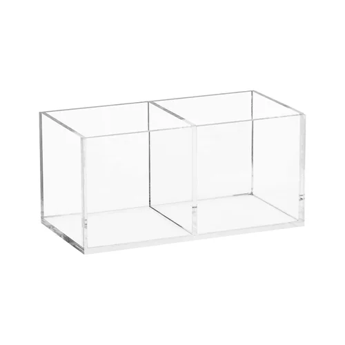 Organizador y almacenamiento de maquillaje acrílico, organizador de brochas de maquillaje, 2 secciones de cubo, organizador transparente de