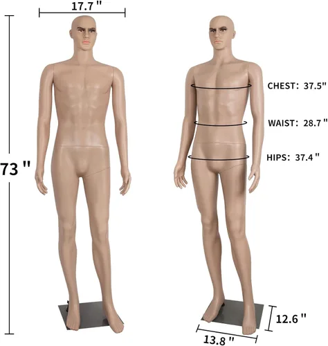 Miniatura 4 de Maniquí masculino de cuerpo completo forma de vestido de costura modelo soporte ajustable 73 pulgadas maniquí desmontable realista cuerpo exhibición