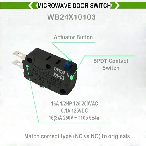 Miniatura 3 de LONYE SZM-V16-FA-61 WB24X10103 - Interruptor de microondas de repuesto para microondas GE 946606 AP3186054 PS651389 (paquete de 2)