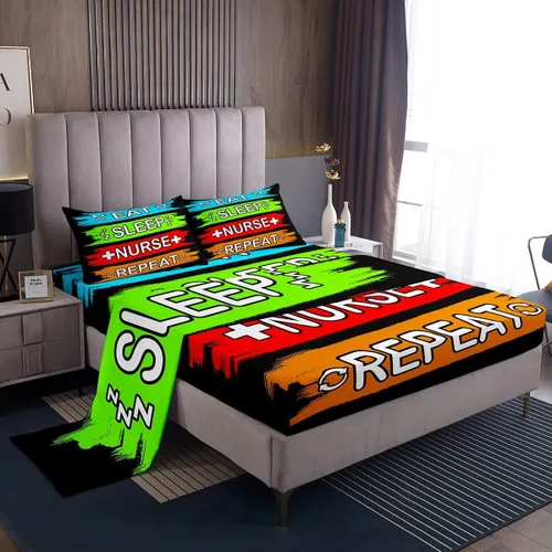 Miniatura 26 de Erosebridal Nurse Sheet Set Stethoscope Twin Sheets Set for Teen Boys,Colorful Medical Healthcare Heartbeat Syringe Fitted Sheet