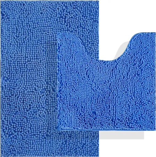Miniatura 15 de Juegos de alfombras de baño de 2 piezas, alfombra de baño de felpilla extra suave ultra absorbente, alfombra de baño con base antideslizante de PVC