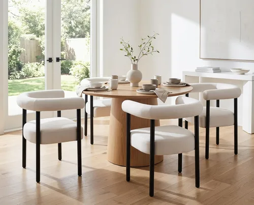 RIVOVA Juego de 4 sillas de comedor de lino beige, sillas de cocina modernas tapizadas con respaldo curvado para comedor, sillas acento con patas de
