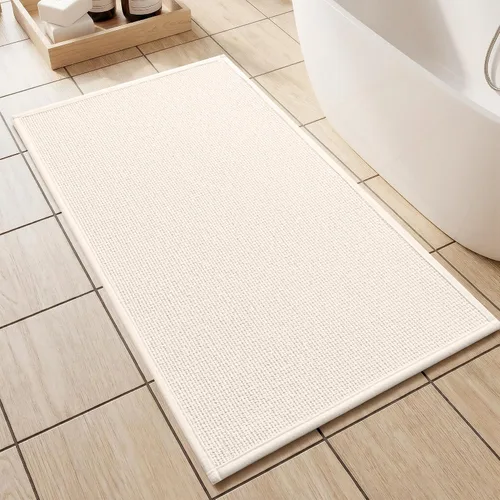 Miniatura 11 de YIHOUSE Juego de 2 tapetes de baño, color beige, ultrafino, absorbente, antideslizante, para baño, lavable, ducha, lavabo, lavandería