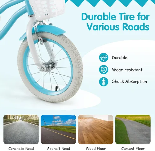 Miniatura 4 de HONEY JOY Bicicleta para niños de 12, 14, 16, 18, 20 pulgadas, con ruedas de entrenamiento, freno de mano y freno de posavasos, cadena totalmente