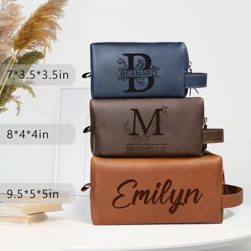Miniatura 3 de Bolsa de artículos de aseo personalizada para hombres, kit de viaje de cuero con monograma personalizado para hombres, organizador de artículos