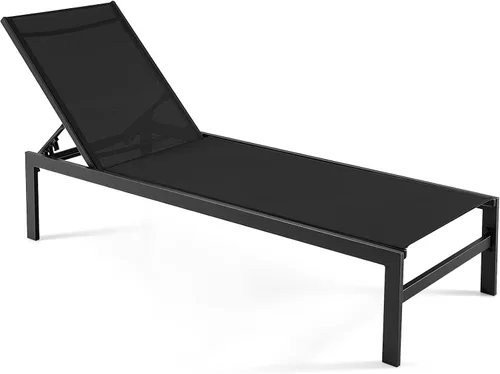Tangkula Tumbona de aluminio para patio, sillón ajustable para exteriores con respaldo de 6 posiciones, marco de aluminio resistente, tela Negro