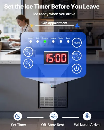 Miniatura 5 de VEVOR Máquina comercial para hacer hielo, 200 libras/24 horas con capacidad de almacenamiento de 50 libras, integrada/independiente/debajo