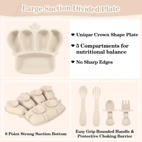 Miniatura 3 de Juego de alimentación para bebés de silicona 10 piezas Suministros de destete con luz LED para bebés Cuenco con ventosa Plato dividido Baberos
