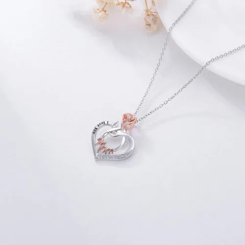 Miniatura 5 de POPKIMI Collares de corazón con diseño de rosas y flores, el mejor regalo para mamá, abuela, abuela, esposa, hija, novia, joyería de cumpleaños