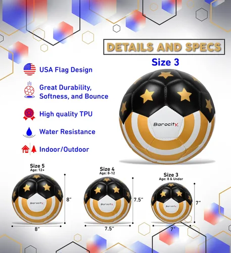 Miniatura 2 de Balón de fútbol dorado con la bandera de Estados Unidos – Pelota oficial de primera calidad con estrellas doradas, pelota de fútbol deportiva