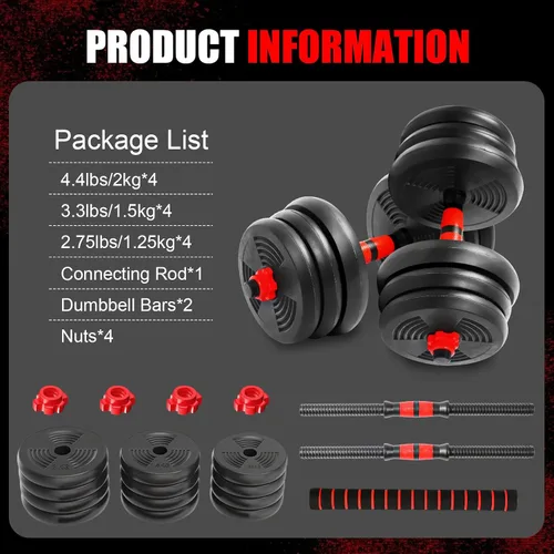 Miniatura 7 de Adjustable Dumbbells Set, Upgrade Free Weight Set with Connecting Rod, 3 in 1 Dumbbell Set Used as Dumbbells, Barbell, Push Up Stand, Fitness Negro