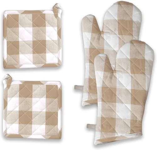 Miniatura 20 de Oven Mitt (7"x13") & Pot Holder (8"x8") 100% Cotton Set of Heat Resistant Oven Gloves & Hot Pads for Gifts, BBQ, Cooking, Baking, Thanksgiving
