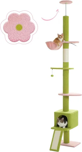 Miniatura 9 de PETEPELA Árbol para gatos de piso a techo, torre alta para gatos de varios niveles, altura ajustable [83 a 108 pulgadas], poste rascador para gatos