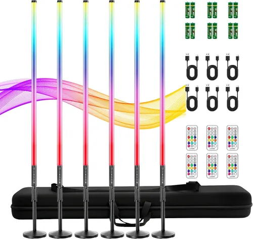 Paquete de 6 tubos de luz RGB con soporte de 4 pies, varita de luz LED de 5000 mAh, 5000 mAh, 500 efectos de iluminación, barra LED portátil para
