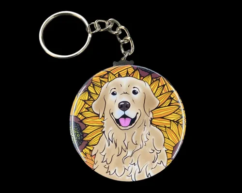 Miniatura 8 de Golden Retriever Sunflower Keychain - Floral Dog Key Ring - Pet Portrait Cartoon Art Gifts & Collectible Accessories