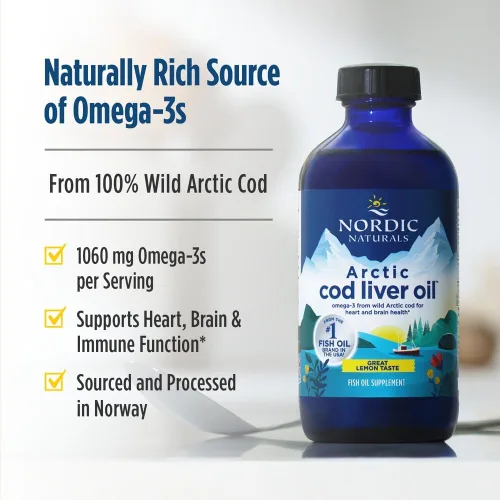 Miniatura 3 de Nordic Naturals Aceite de hígado de bacalao ártico, limón, 8 onzas, 1060 mg de Omega-3 totales con EPA y DHA, salud cardíaca y cerebral, inmunidad